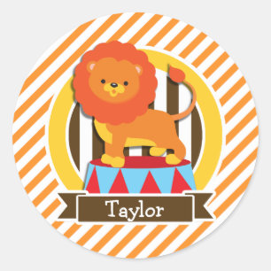 Sticker Rond Lion de cirque ; Orange & Blancs