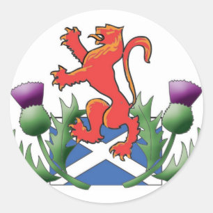Sticker Rond Lion écossais rampant avec sel et chardons