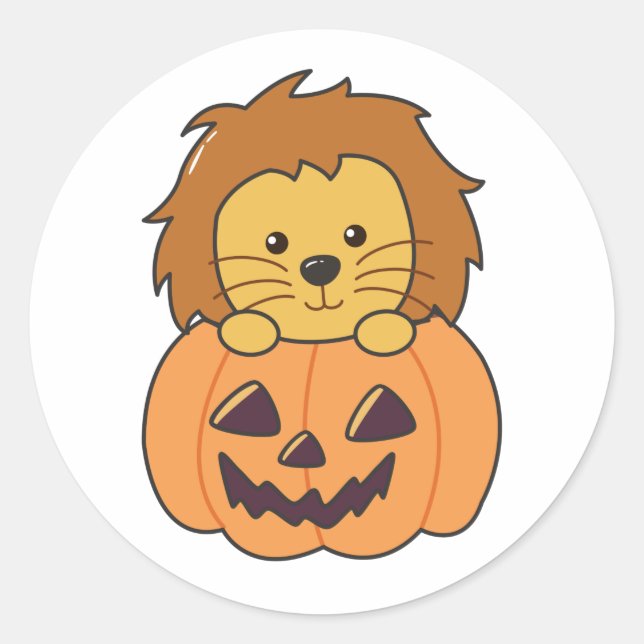 Sticker Rond Lion En Citrouille Orange Koalas Lion Halloween (Devant)