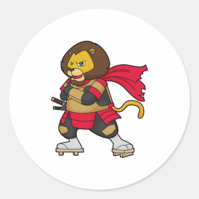 Sticker Rond Lion en guerrier avec Cap (Devant)