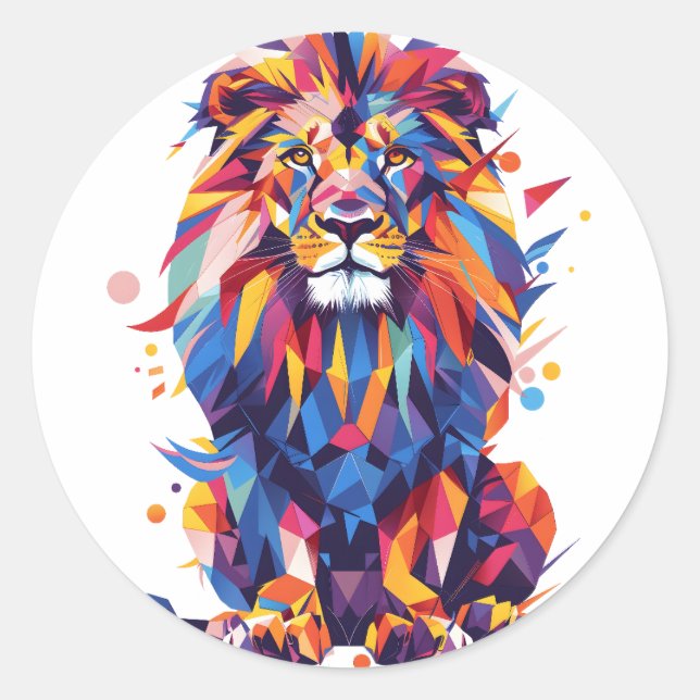 Sticker Rond Lion géométrique coloré (Devant)