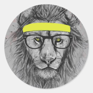 Sticker Rond lion huppé