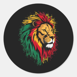 Sticker Rond Lion Jamaïcain Rasta Drapeau Lion De Judah Re
