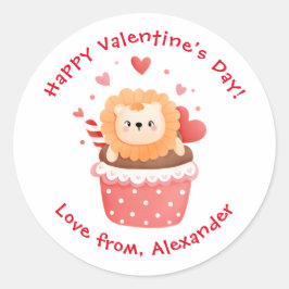 Sticker Rond Lion mignon à Cupcake Custom Kids Saint-Valentin