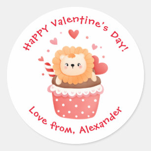 Sticker Rond Lion mignon à Cupcake Custom Kids Saint-Valentin