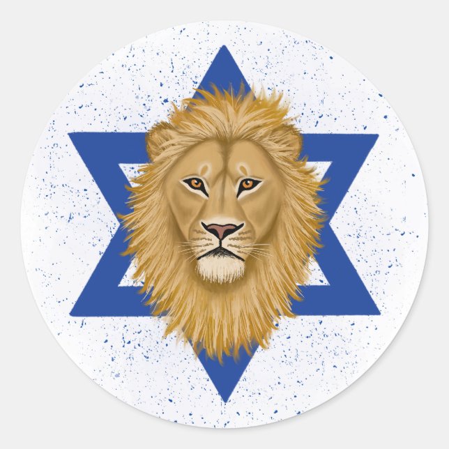 Sticker Rond Lion moderne de Juda. Étoile de David (Devant)