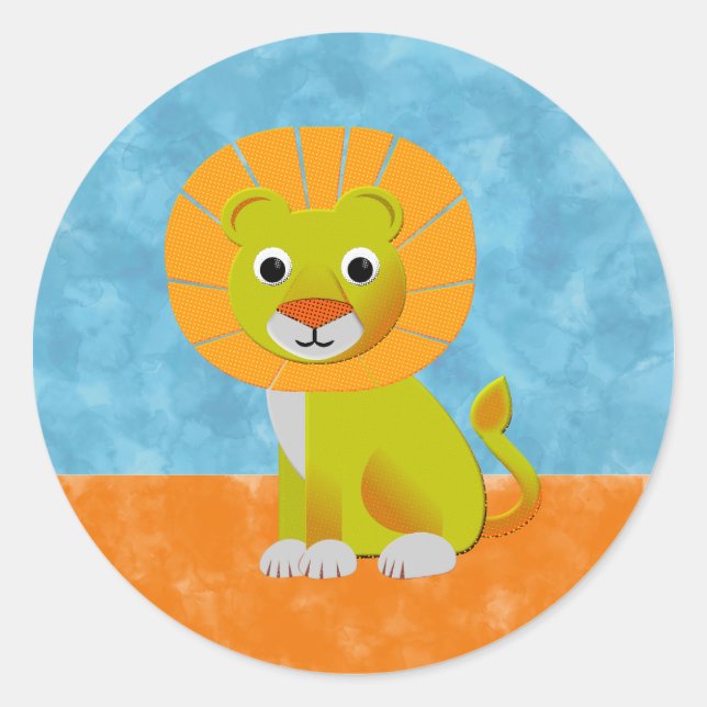 Sticker Rond Lion mou sur Arrière - plan aquarelle (Devant)