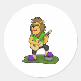 Sticker Rond Lion musicien guitare