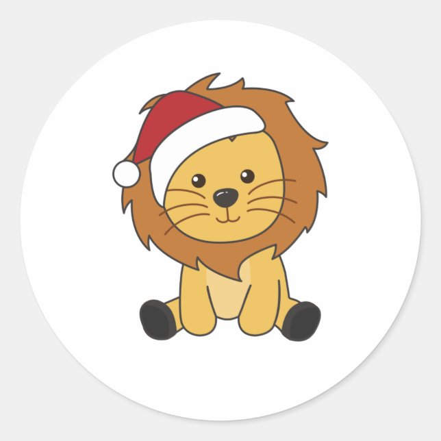 Sticker Rond Lion Noël Neige Animaux d'hiver Lions (Devant)