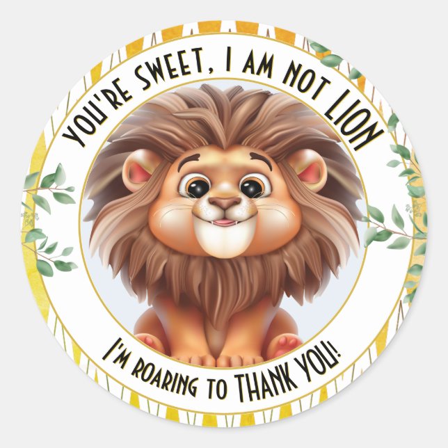 Sticker Rond Lion Pun Safari Merci (Devant)
