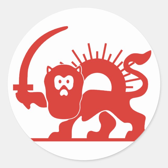 Sticker Rond Lion Rouge Avec Soleil, Iran (Devant)