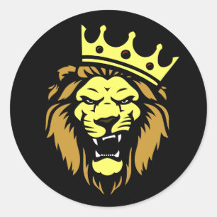 Sticker Rond Lion rugissant avec couronne