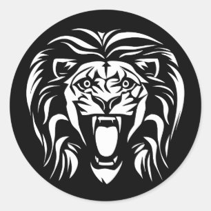 Sticker Rond Lion rugissant d'art tribal