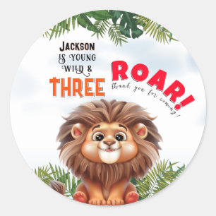 Sticker Rond Lion Safari Wild & Trois Anniversaires de enfants
