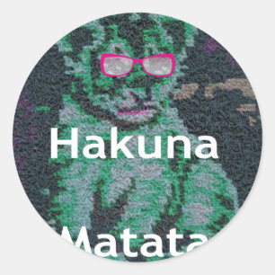 Sticker Rond Lion vert avec lunettes roses "Hakuna Matata" Art