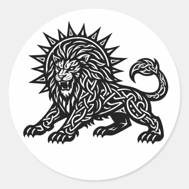 Sticker Rond Lion Zodiaque Soleil‑Crinière Lion | BurnsInHell (Devant)