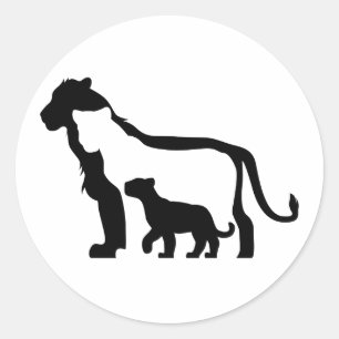 Sticker Rond Lions noirs et blancs