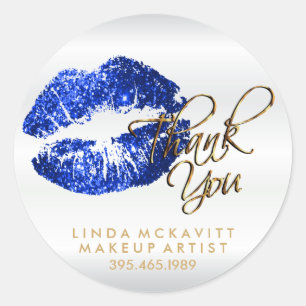 Sticker Rond Lipcolor Parties scintillant bleue - Merci