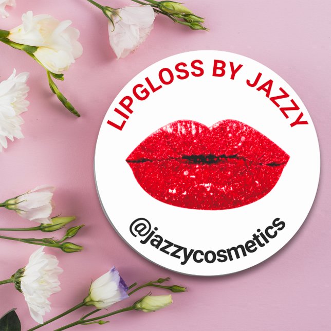 Sticker Rond Lipgloss Par Nom Parties scintillant Produit promo (Lipgloss By Name Glitter Promotional Product Red Classic Round Sticker)