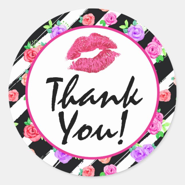 Sticker Rond Lipstick Distributeur Glam Rose Kiss Lips Merci (Devant)