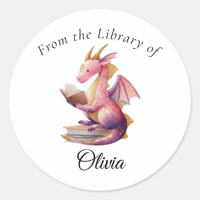 Sticker Rond Lire Dragon Round Bookplate - De la bibliothèque (Devant)