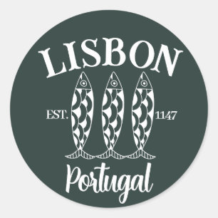 Sticker Rond Lisbonne Portugal Est Texte Blanc