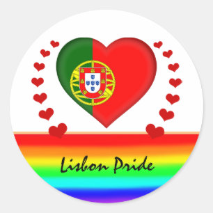 Sticker Rond Lisbonne Pride & Coeurs & Arc en ciel / Amour