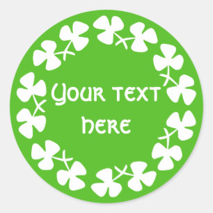 Sticker Rond Liseré de trèfles blancs Ajouter du texte