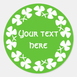 Sticker Rond Liseré de trèfles blancs Ajouter du texte