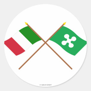 Sticker Rond L'Italie et la Lombardie ont croisé des drapeaux