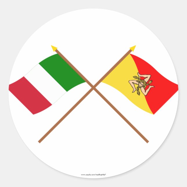Sticker Rond L'Italie et la Sicile ont croisé des drapeaux (Devant)