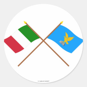 Sticker Rond L'Italie et les drapeaux croisés par