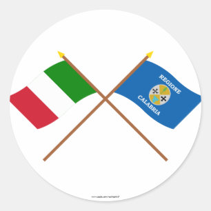 Sticker Rond L'Italie et les drapeaux croisés par Calabre