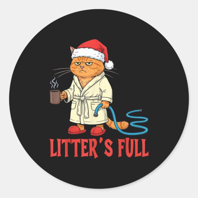 Sticker Rond Litter’s Full Funny Cat Lovers Christmas Xmas  (Devant)