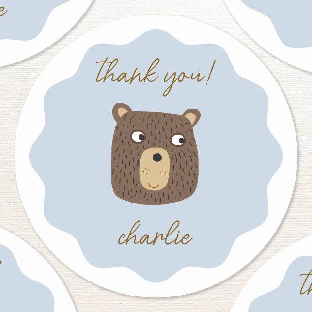 Sticker Rond Little Bear Cub Merci personnalisé (Fun adorable little teddy bear cub personalized thank you sticker)