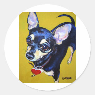 Sticker Rond Little Bitty Chihuahua - Noir et Tan Chihuahua