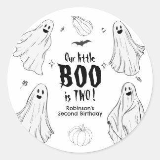 Sticker Rond Little Boo a deux ans Halloween 2e anniversaire