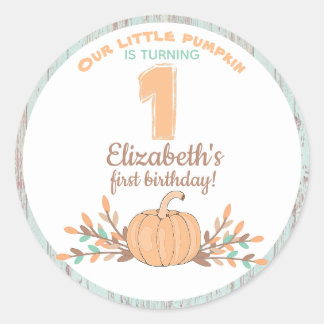 Sticker Rond Little Citrouille Fall Rustique 1er anniversaire