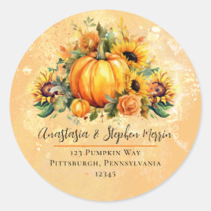 Sticker Rond Little Citrouille Sunflowers Fall Adresse de retou