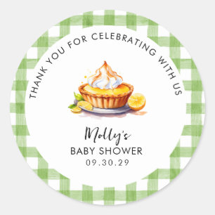 Sticker Rond Little Cutie En vichy Baby shower Merci