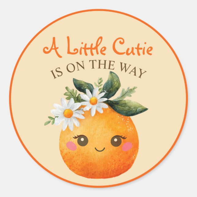 Sticker Rond Little Cutie Est Sur Le Chemin Du Baby shower Citr (Devant)