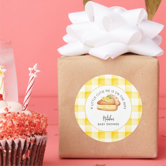 Sticker Rond Little Cutie Pie Jaune En vichy Plaid Baby shower (Fête)