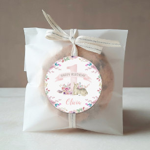 Sticker Rond Little Deer Première fête d'anniversaire Personnal