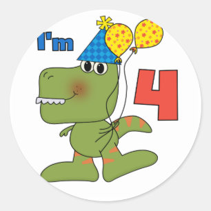 Sticker Rond Little Dino 4th Birthday Tshirts et cadeaux
