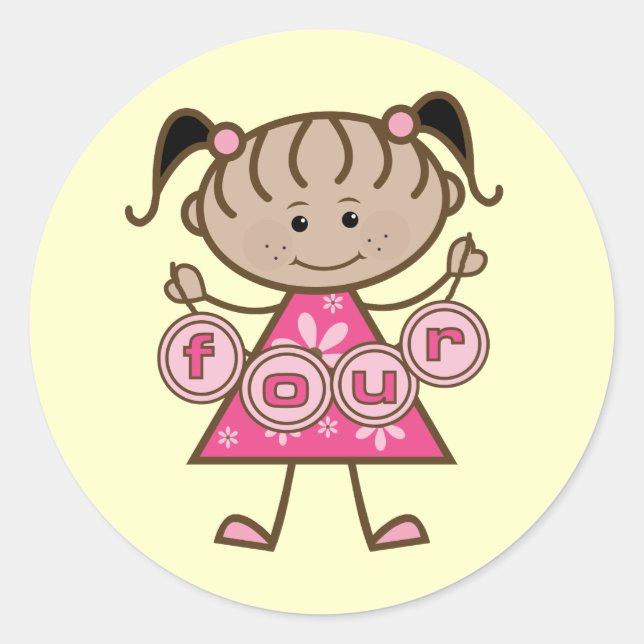 Sticker Rond Little Girl 4th Birthday Tshirts et cadeaux (Devant)