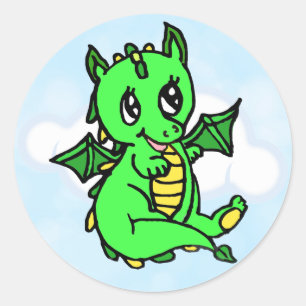 Sticker Rond Little Lime Green Dragon Fairy Tale Anniversaire