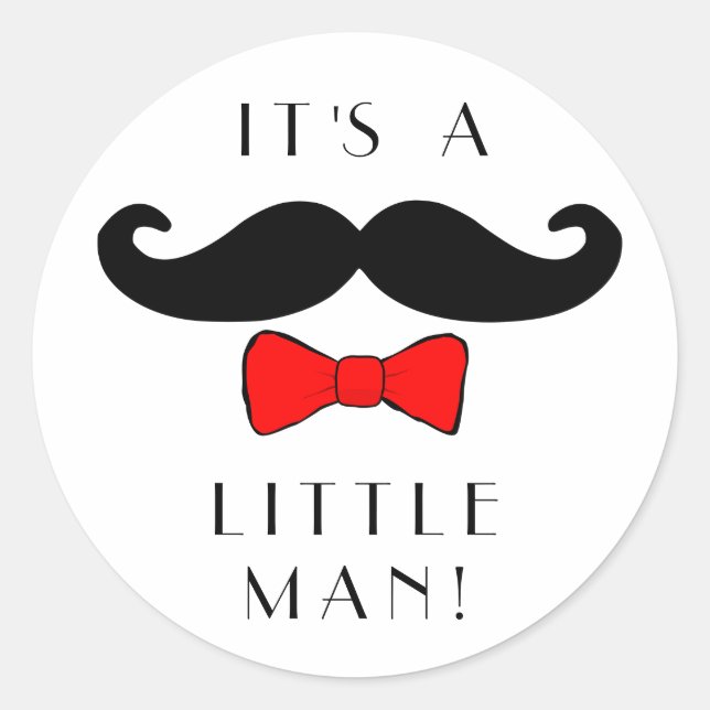 Sticker Rond Little Man C'est un garçon Moustache et Red Bowtie (Devant)
