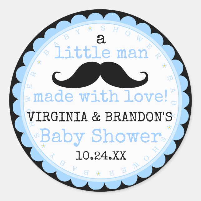 Sticker Rond Little Man Mustache Blue Baby shower Invité Favori (Devant)