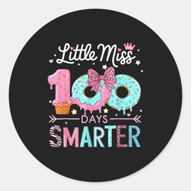 Sticker Rond Little Miss 100 Days Smarter Kids Girls 100th Day  (Devant)