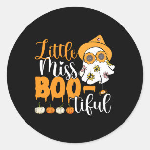 Sticker Rond Little Miss Boo tiful Boo Ghost Halloween Tod